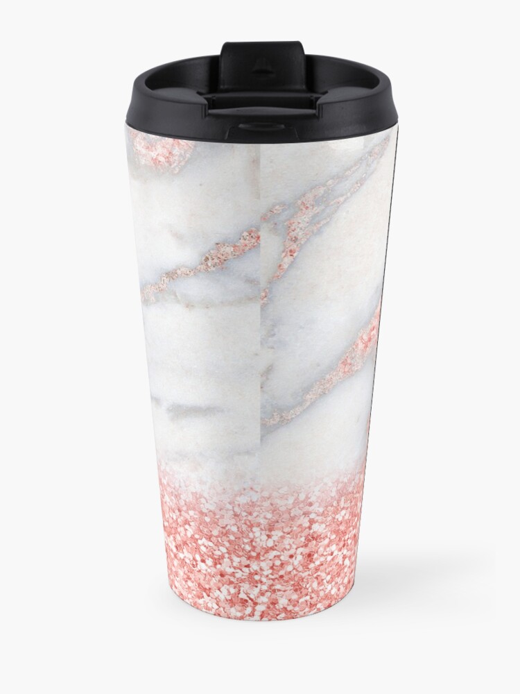 Alternate view of Rosegold Glitter Pink Sparkle Faux Marble Travel Mug