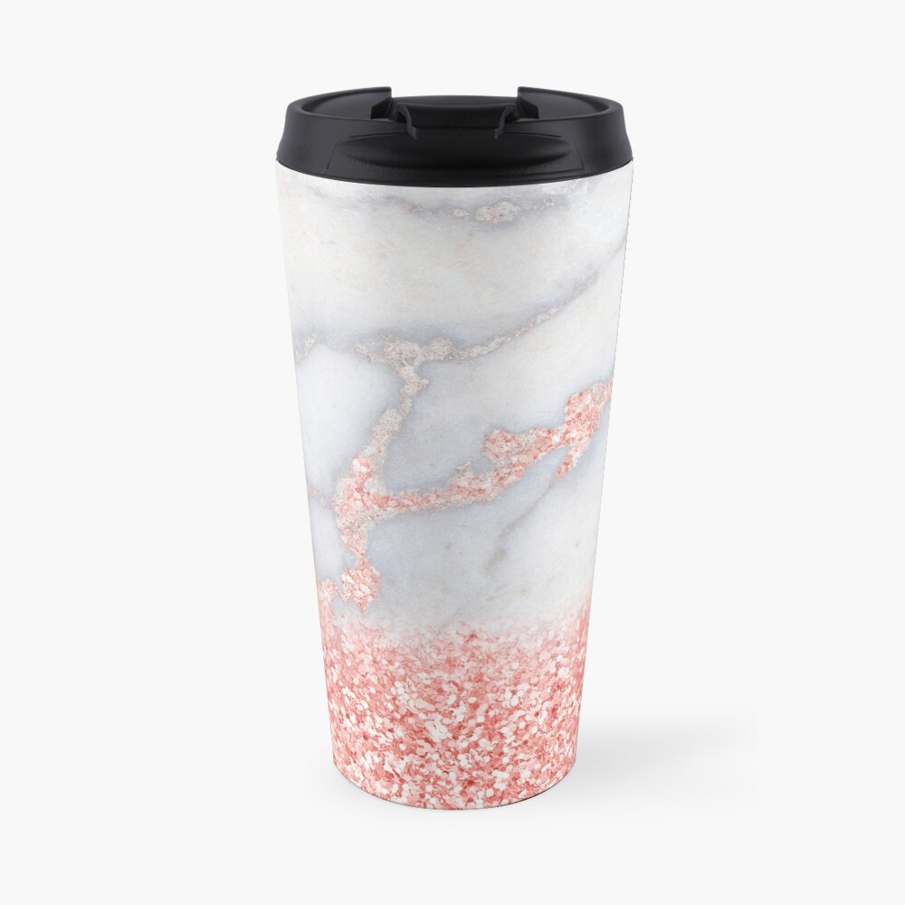 Rosegold Glitter Pink Sparkle Faux Marble Travel Mug