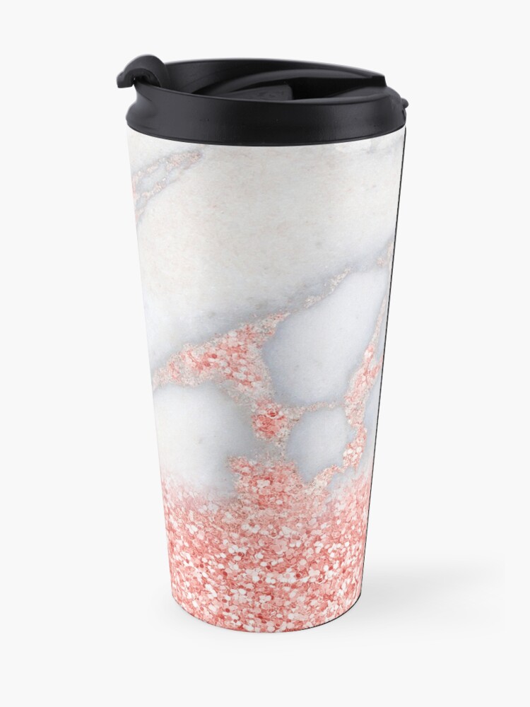 Alternate view of Rosegold Glitter Pink Sparkle Faux Marble Travel Mug