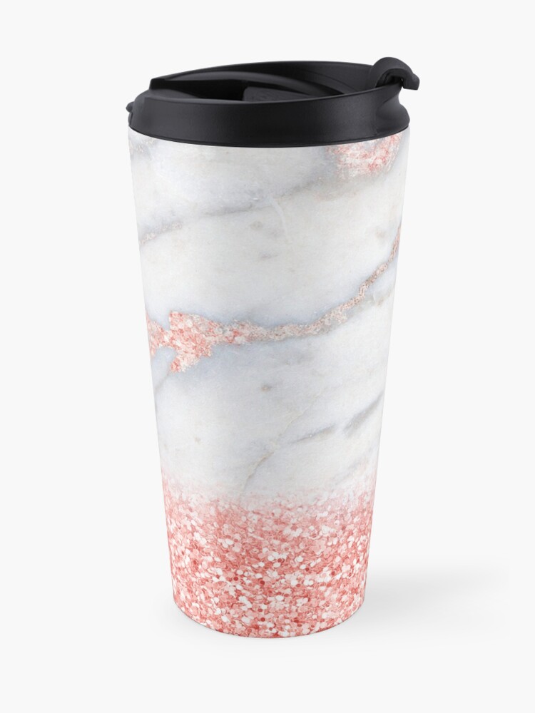 Alternate view of Rosegold Glitter Pink Sparkle Faux Marble Travel Mug