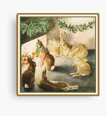 Bunnies gathered around the fire roasting apples by Beatrix Potter Canvas Print