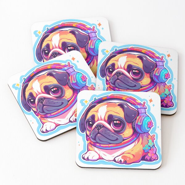 Item preview, Colorful DJ Pug with Headphones designed and sold by StickeryPickery.
