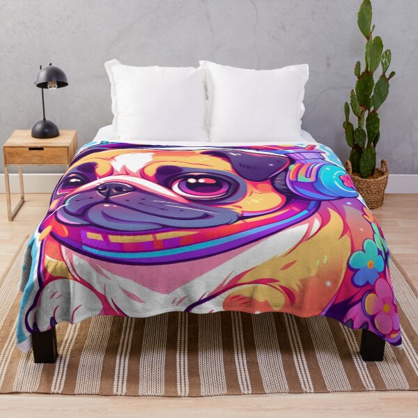 Item preview, Colorful DJ Pug with Headphones designed and sold by StickeryPickery.