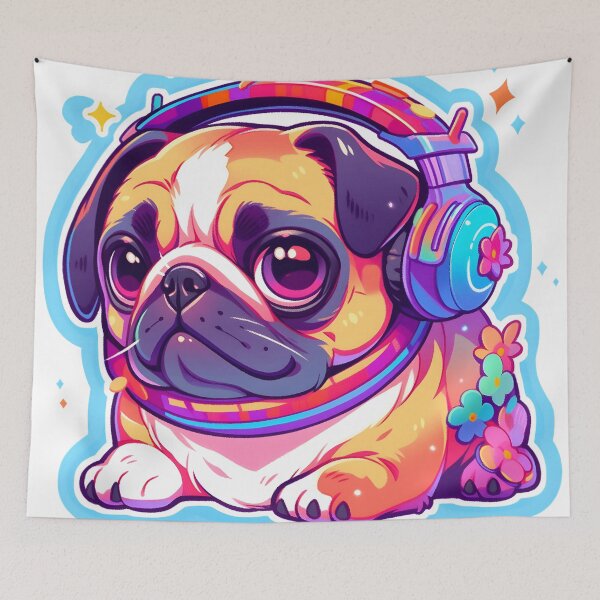 Item preview, Colorful DJ Pug with Headphones designed and sold by StickeryPickery.