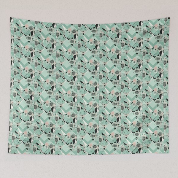 Item preview, Boho Mint Green: Modern Geometry and Flowers Pattern designed and sold by pixeldizajn.
