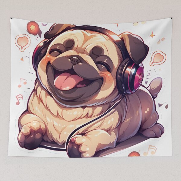Item preview, DJ Pug with Headphones designed and sold by StickeryPickery.