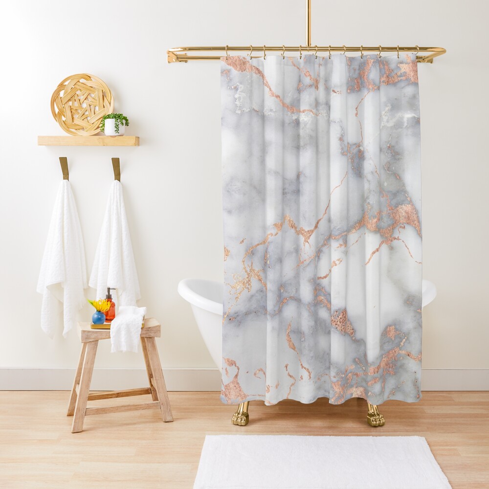 Rosegold Pink Sparkle Faux Marble Shower Curtain
