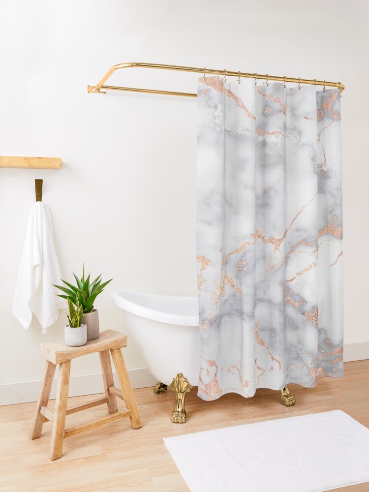 Alternate view of Rosegold Pink Sparkle Faux Marble Shower Curtain