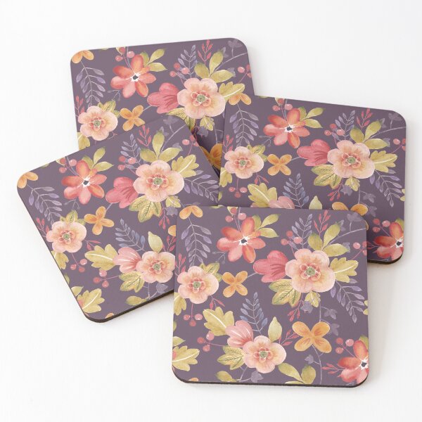Aperçu de l'œuvre Peach Brique Fleurs Rouges Sur Violet créée et vendue par junkydotcom.