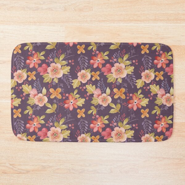 Aperçu de l'œuvre Peach Brique Fleurs Rouges Sur Violet créée et vendue par junkydotcom.