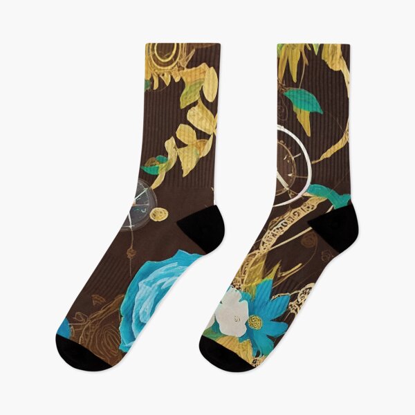 Aperçu de l'œuvre Fleurs Turquoise abstraites & Steampunk Cogs and Dials Art Print-A Mixed Paint Fusion Flowing Over Lace créée et vendue par Hanlar.