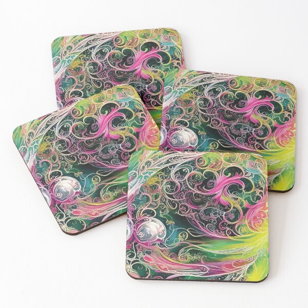 Item preview, Collision of Flowers Art Print-A Swirling Paint Fusion of Flowing Coiling Flowers of Pink Yellow & Green designed and sold by Hanlar.
