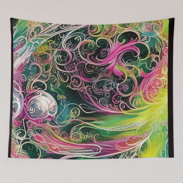 Item preview, Collision of Flowers Art Print-A Swirling Paint Fusion of Flowing Coiling Flowers of Pink Yellow & Green designed and sold by Hanlar.