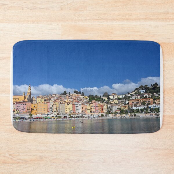Item preview, Beach and colorful old buildings in Menton France skyline designed and sold by goceris.