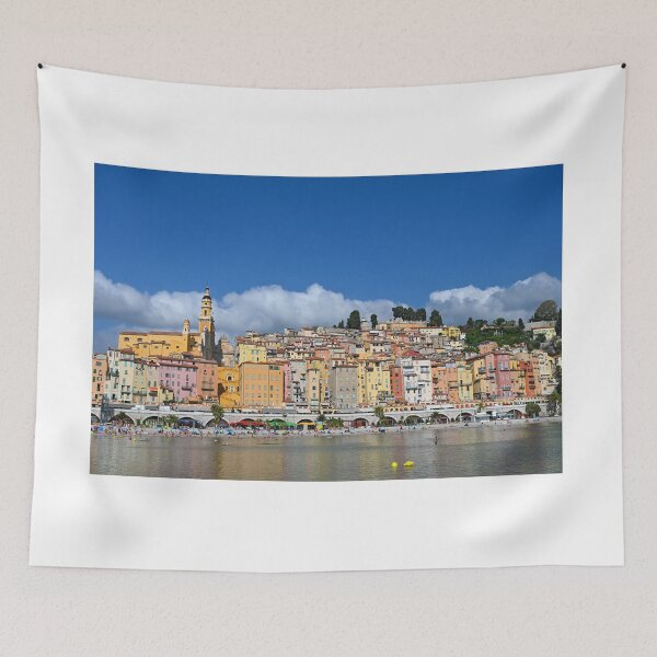 Item preview, Beach and colorful old buildings in Menton South France summer season designed and sold by goceris.