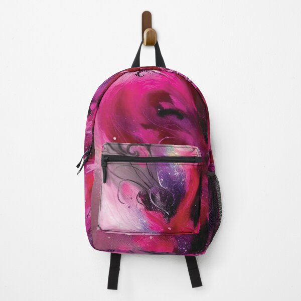 Item preview, Abstract Digital AI Art Print-Flowing Whimsical Paint Fusion of Viva Magenta Black and Silver Swirls and Steampunk Dials designed and sold by Hanlar.