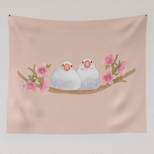 Item preview, Two white java sparrows in love designed and sold by ednama.