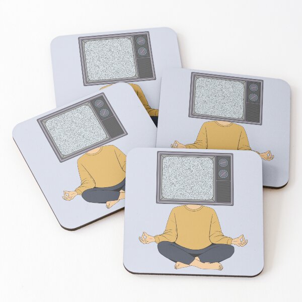 Item preview, A man in a lotus position with a retro TV instead of a head. White noise instead of thoughts designed and sold by Viktoriia.