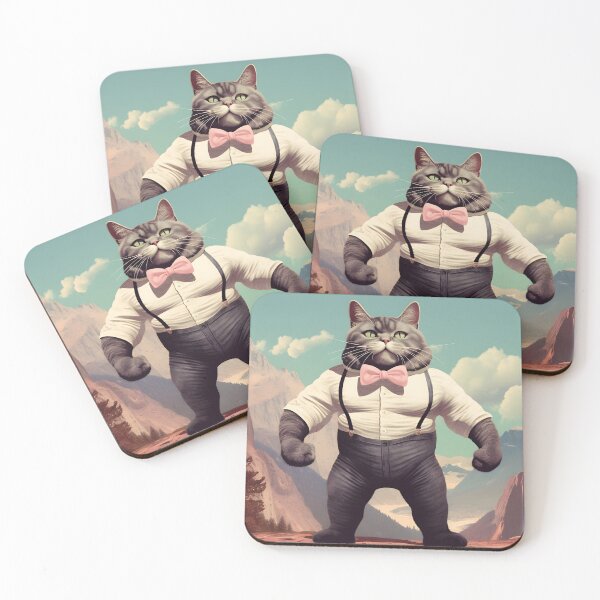 Item preview, Muscle Meow Retro Kitsch Cat Art designed and sold by KittyStampedeCo.