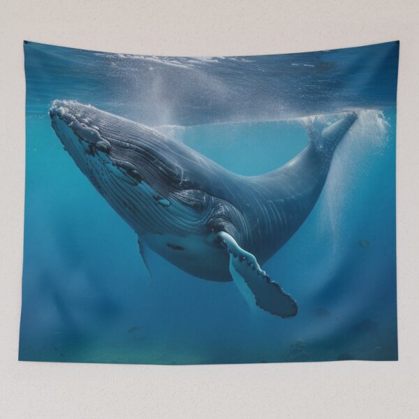 Artikelvorschau, Foto eines Blauwals, der unter dem Meer mit Korallenriff schwimmt entworfen und verkauft von BBGIFTSUK.