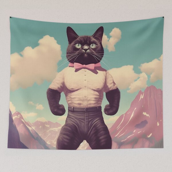 Item preview, Muscle Meow Retro Art Cat designed and sold by KittyStampedeCo.