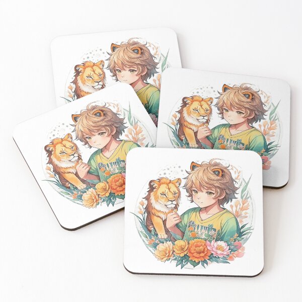 Item preview, Wild at Heart: Cute Anime Boy with Lion Ears and Flora designed and sold by CuteArt5639.