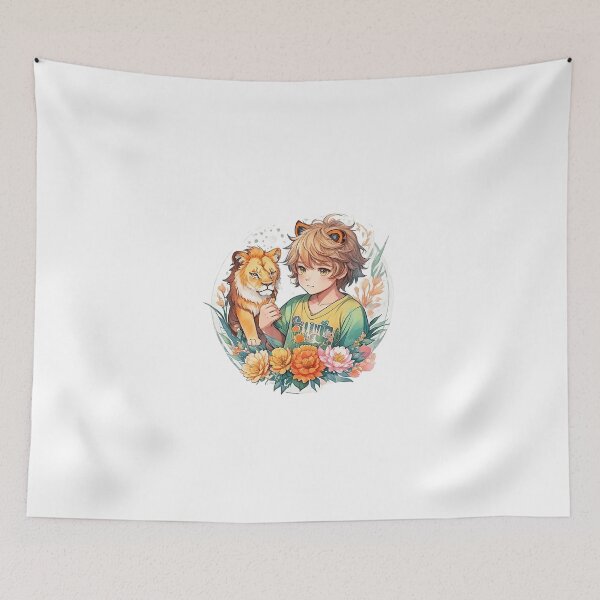Item preview, Wild at Heart: Cute Anime Boy with Lion Ears and Flora designed and sold by CuteArt5639.
