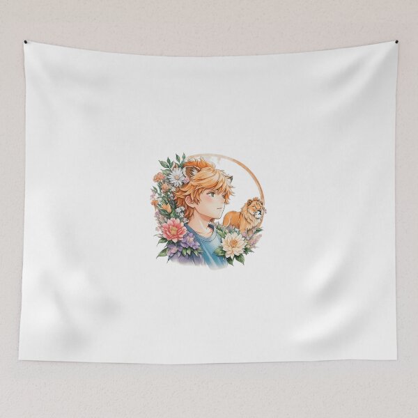 Item preview, Roaring Beauty: Cute Anime Boy with Lion Ears and Flora designed and sold by CuteArt5639.