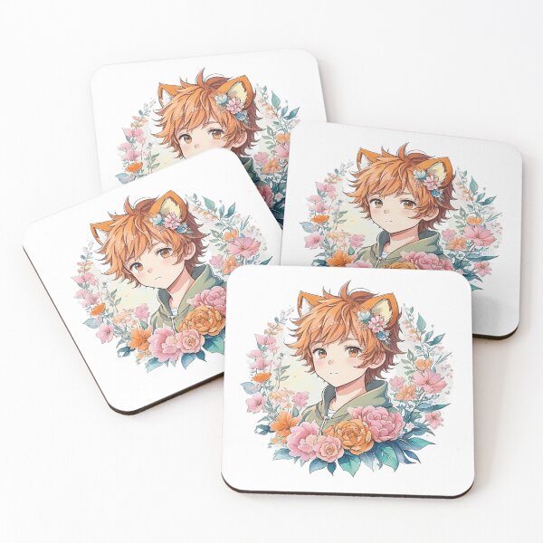 Item preview, Whiskered Wonder: Cute Anime Boy with Lion Ears and Flora designed and sold by CuteArt5639.
