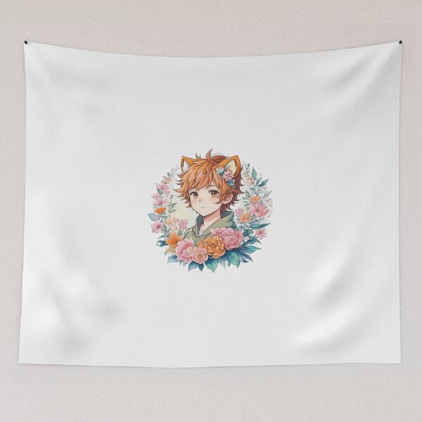 Item preview, Whiskered Wonder: Cute Anime Boy with Lion Ears and Flora designed and sold by CuteArt5639.