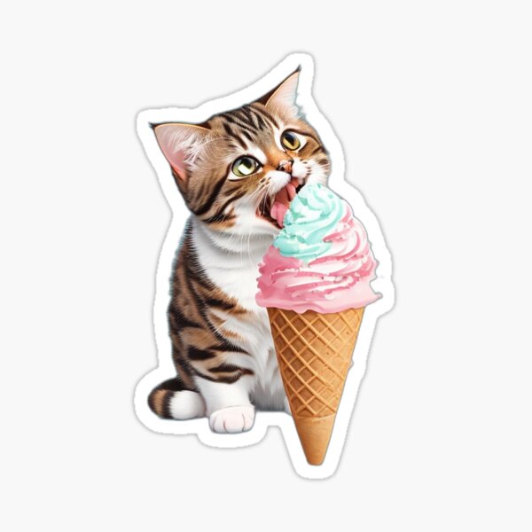 Kitten eating ice cream cone and holding outlet it