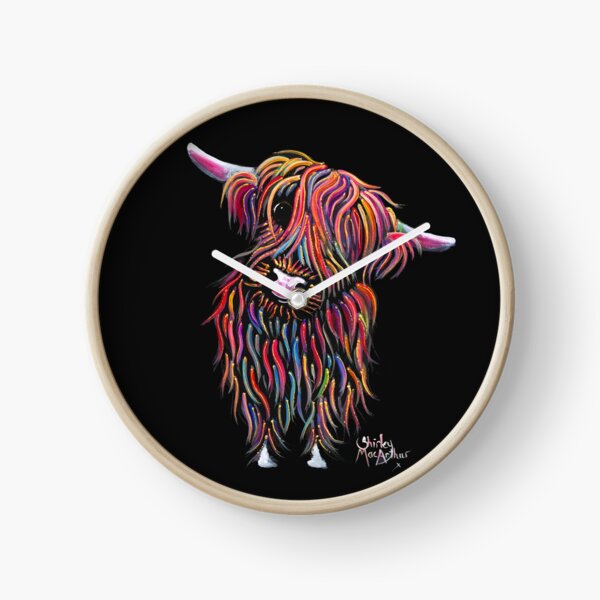 Scottish Highland Cow ' BoLLY ' by Shirley MacArthur Clock