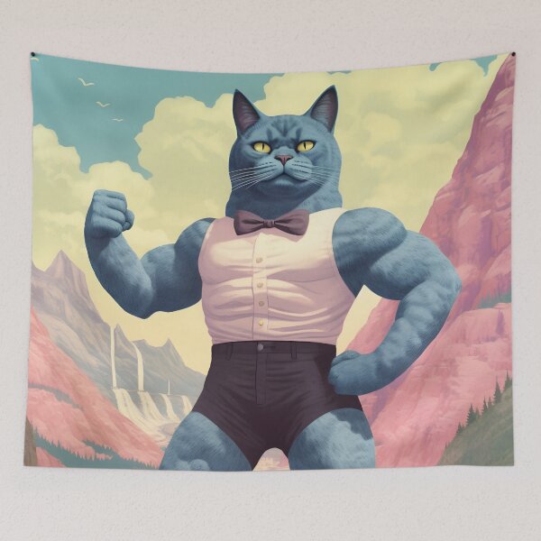 Item preview,  Muscle Meow Quirky Retro Cat Art designed and sold by KittyStampedeCo.