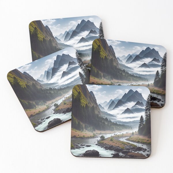 Item preview,  Misty Mountains With a River Running Through Them, Ai Generated Art designed and sold by AiGens.