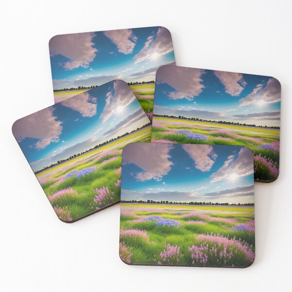 Item preview, Fields of Wildflowers Landscapes With a Blue Sky and White Fluffy Clouds, Ai Generated Art designed and sold by AiGens.