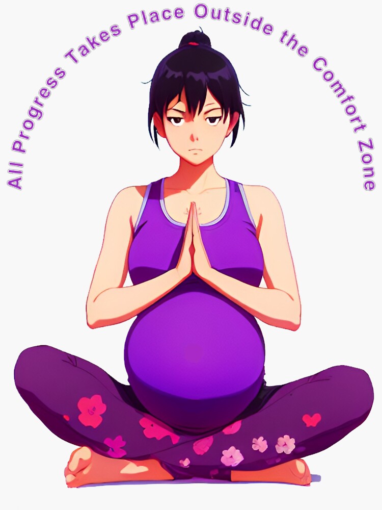Anime Pregnant Woman Doing Yoga with Motivational Quote Sticker