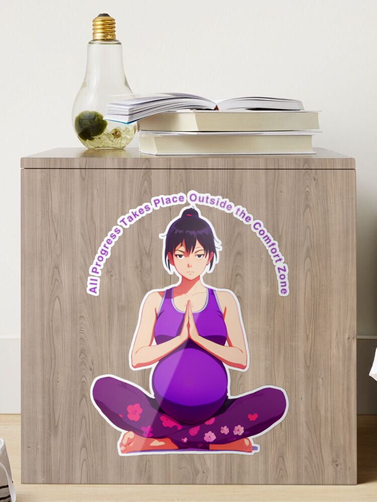 Anime Pregnant Woman Doing Yoga with Motivational Quote Sticker