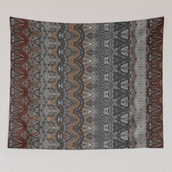 Item preview, Granite Grey Victorian Style Kaleidoscope Stripe Pattern with Orange and Red Detail designed and sold by Trevor Hirst.