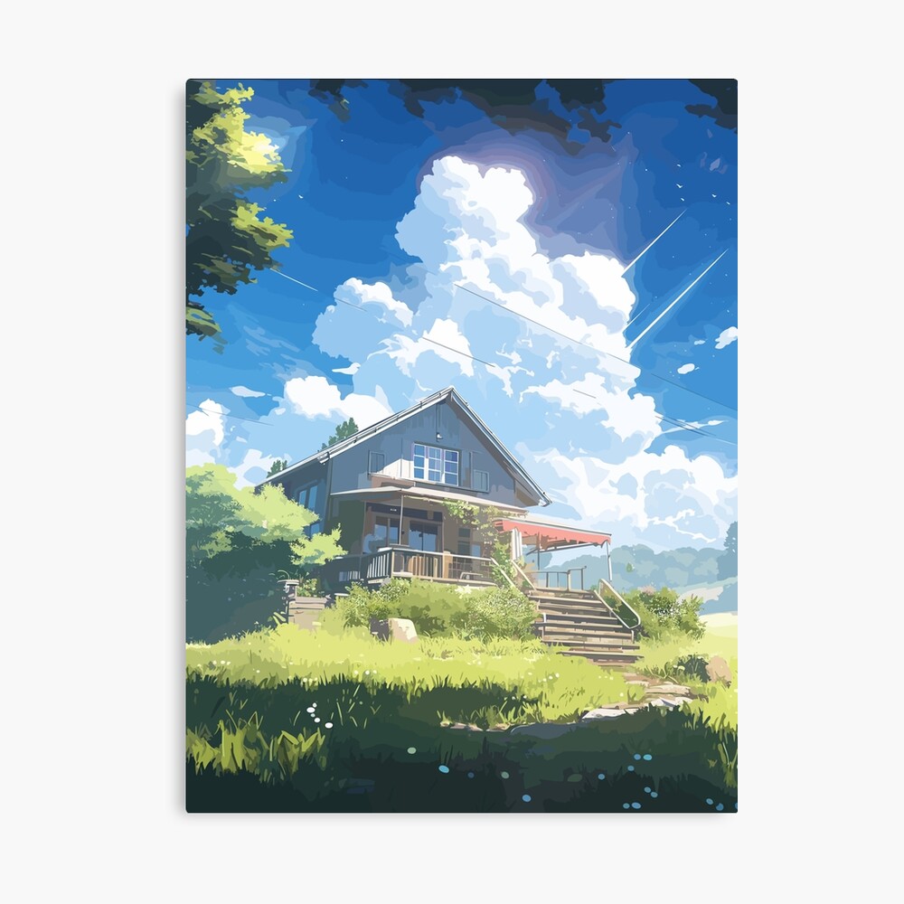 A house in green grass flowers trees snowy mountains 8k anime looking Live
