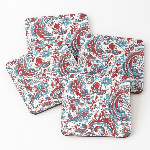 Item preview, Soviet Pop Art Paisley Pattern: Intricate Red, Blue & White Print designed and sold by GiveMeMood.