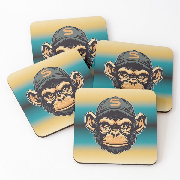 Item preview, Chimpanzee Monkey with a cap on yellow and blue background designed and sold by KristinaNEL.