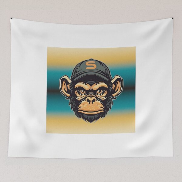 Item preview, Chimpanzee Monkey with a cap on yellow and blue background designed and sold by KristinaNEL.