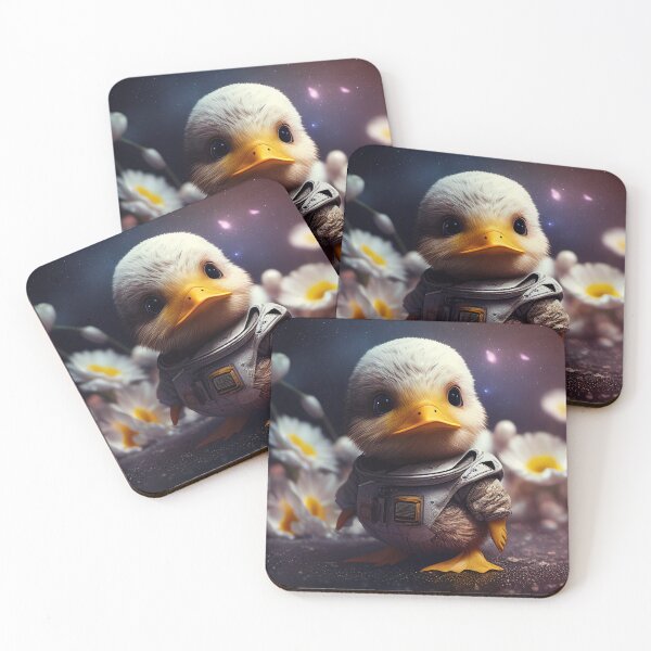 Item preview, A lovable baby duck astronaut in space with floral and space background. designed and sold by HappyPrompt.