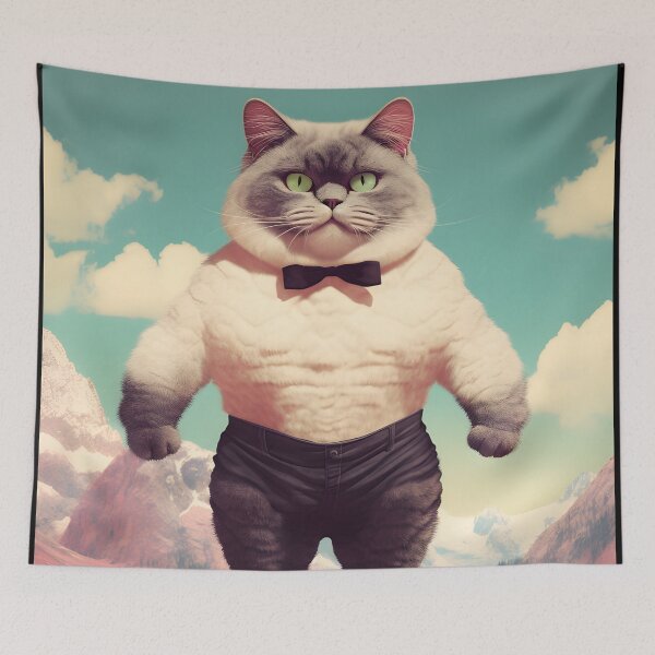 Item preview, Muscle Meow Quirky Retro Art Cat  designed and sold by KittyStampedeCo.