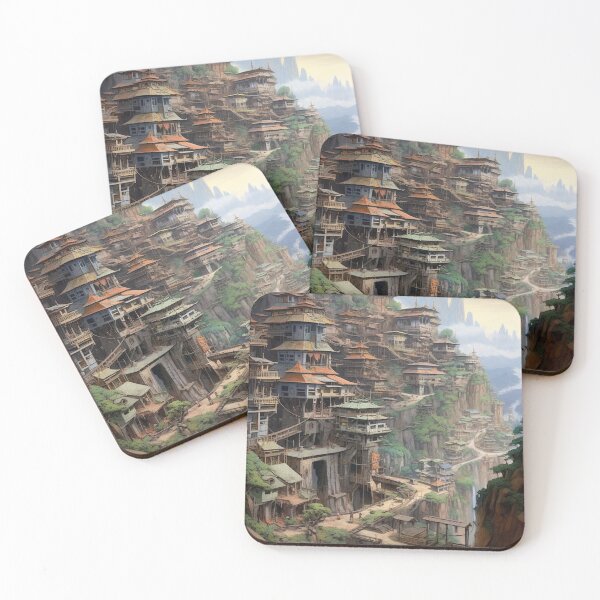 Item preview, Serene Village in Mountain Watercolor Art Print designed and sold by BerthaArt.