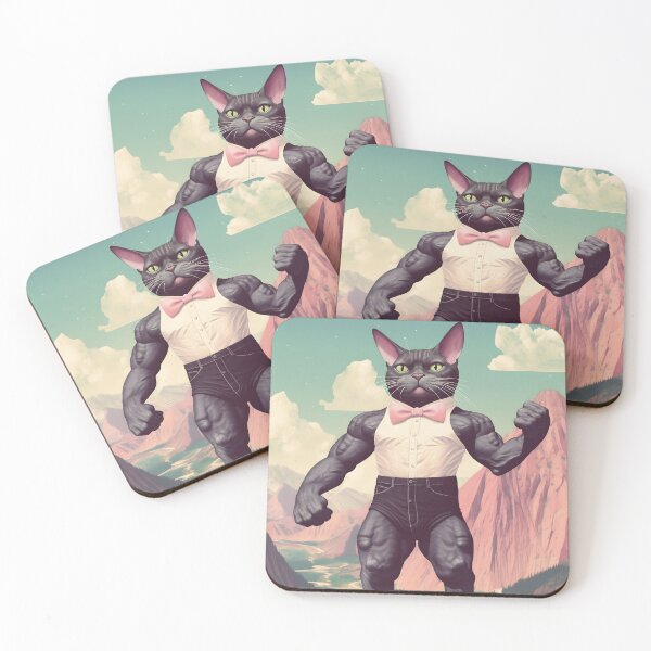 Item preview, Muscle Meow Quirky Retro Art Cat designed and sold by KittyStampedeCo.