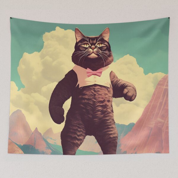 Item preview, Muscle Meow Quirky Retro Art Cat designed and sold by KittyStampedeCo.