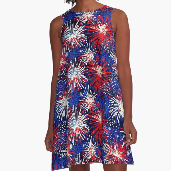 Item preview, Red Blue White Firework Pattern designed and sold by DesignbySimone.
