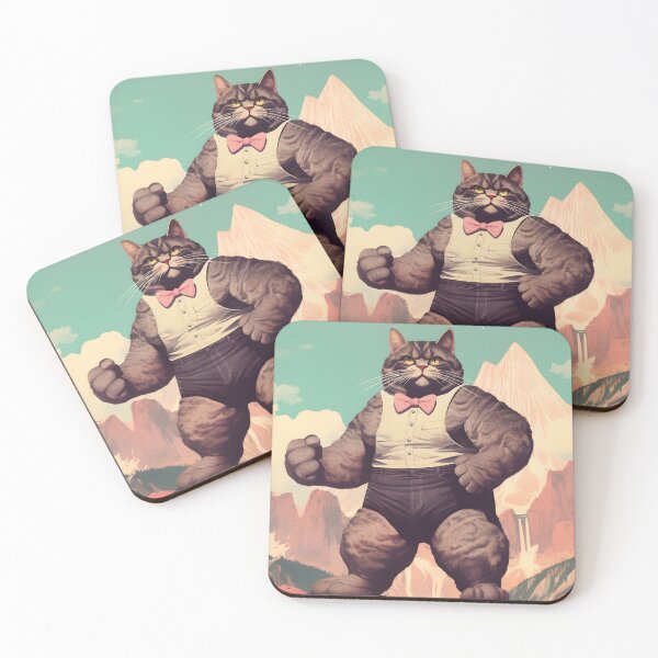 Item preview, Muscle Meow Quirky Retro Art Cat designed and sold by KittyStampedeCo.