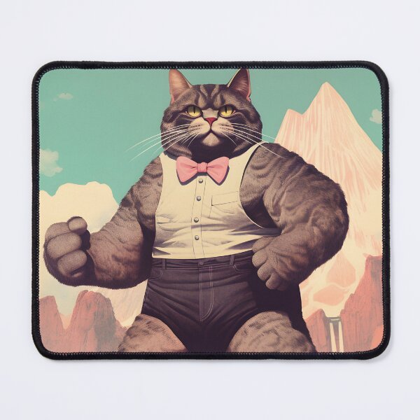 Item preview, Muscle Meow Quirky Retro Art Cat designed and sold by KittyStampedeCo.